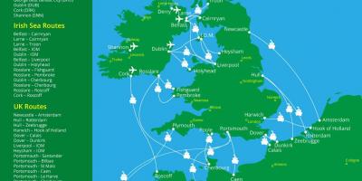 Połączenia promowe do Irlandii - mapa tras promowych do Irlandii