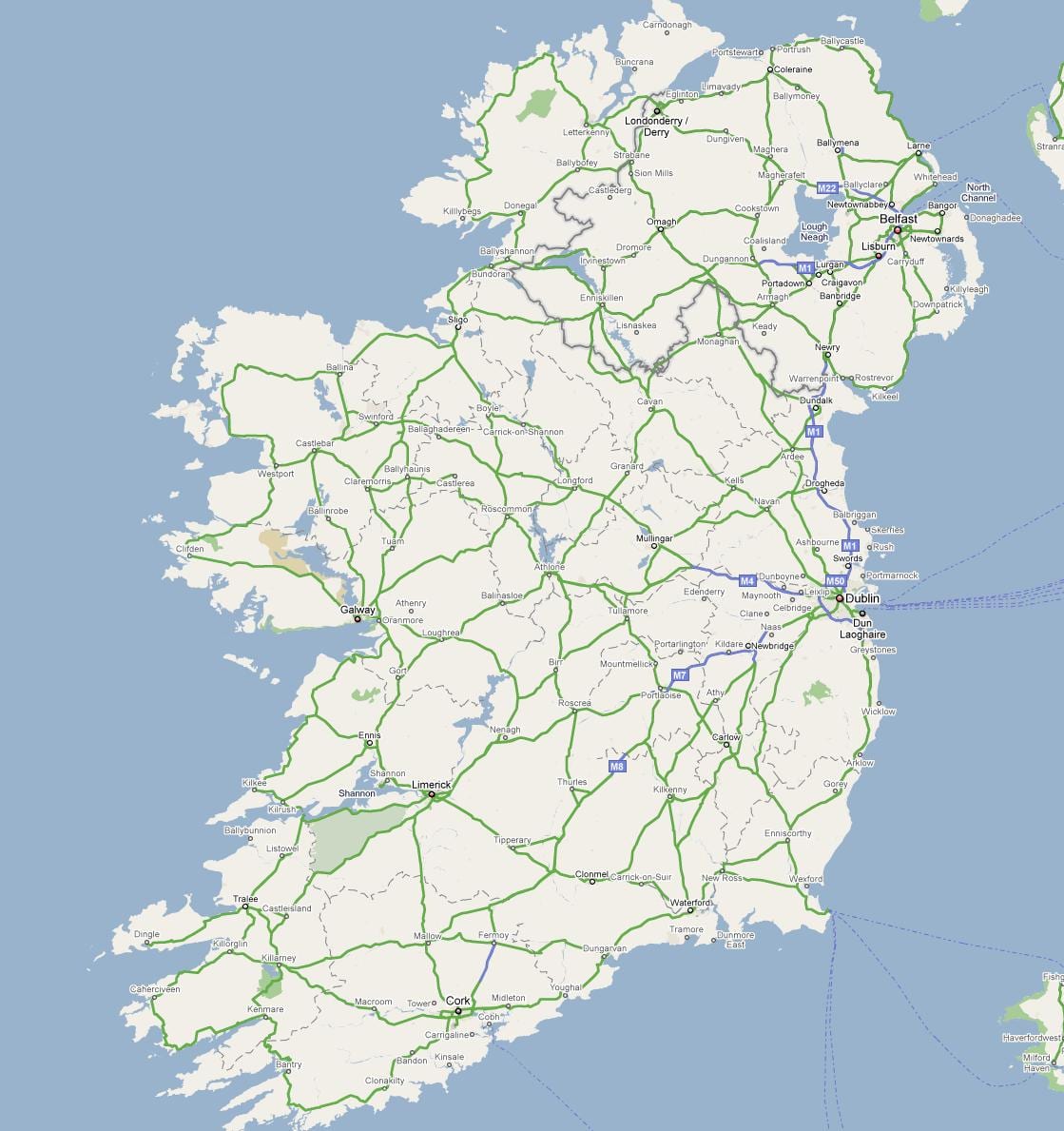 mapa autostrad w Irlandii