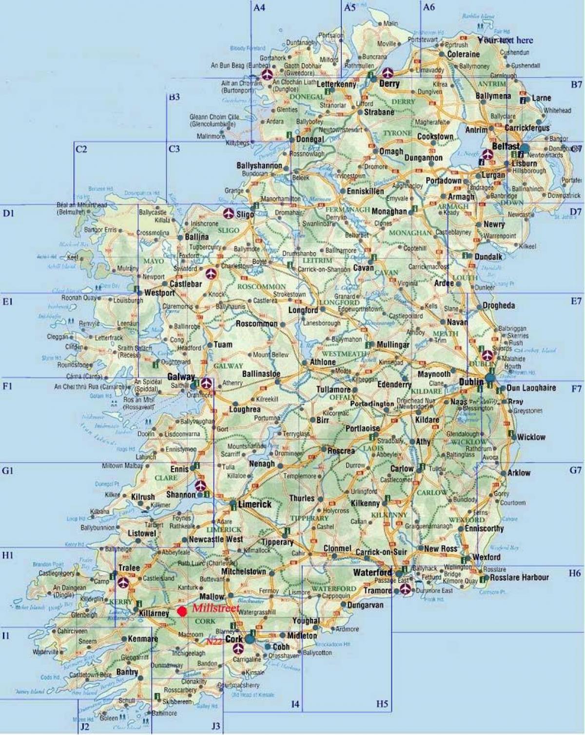 szczegółowe samochodowa mapa Irlandii