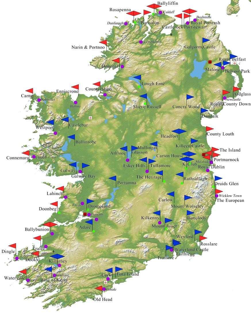 mapa Irlandii golfowe