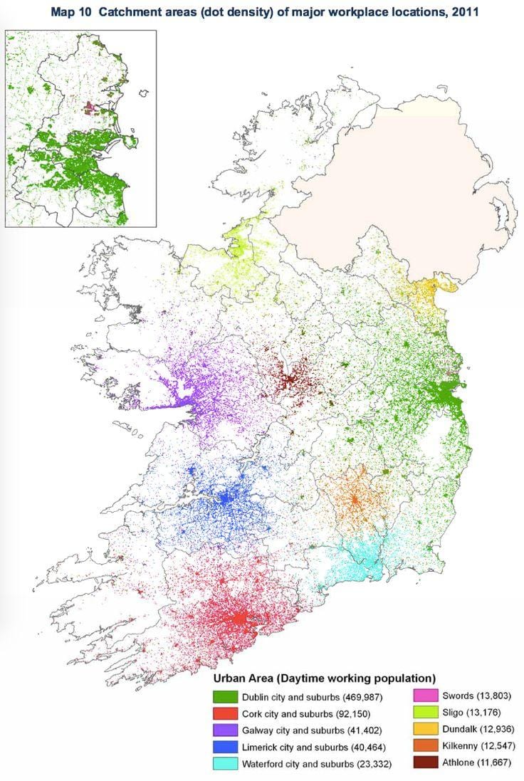 Irlandia mapę gęstości zaludnienia 