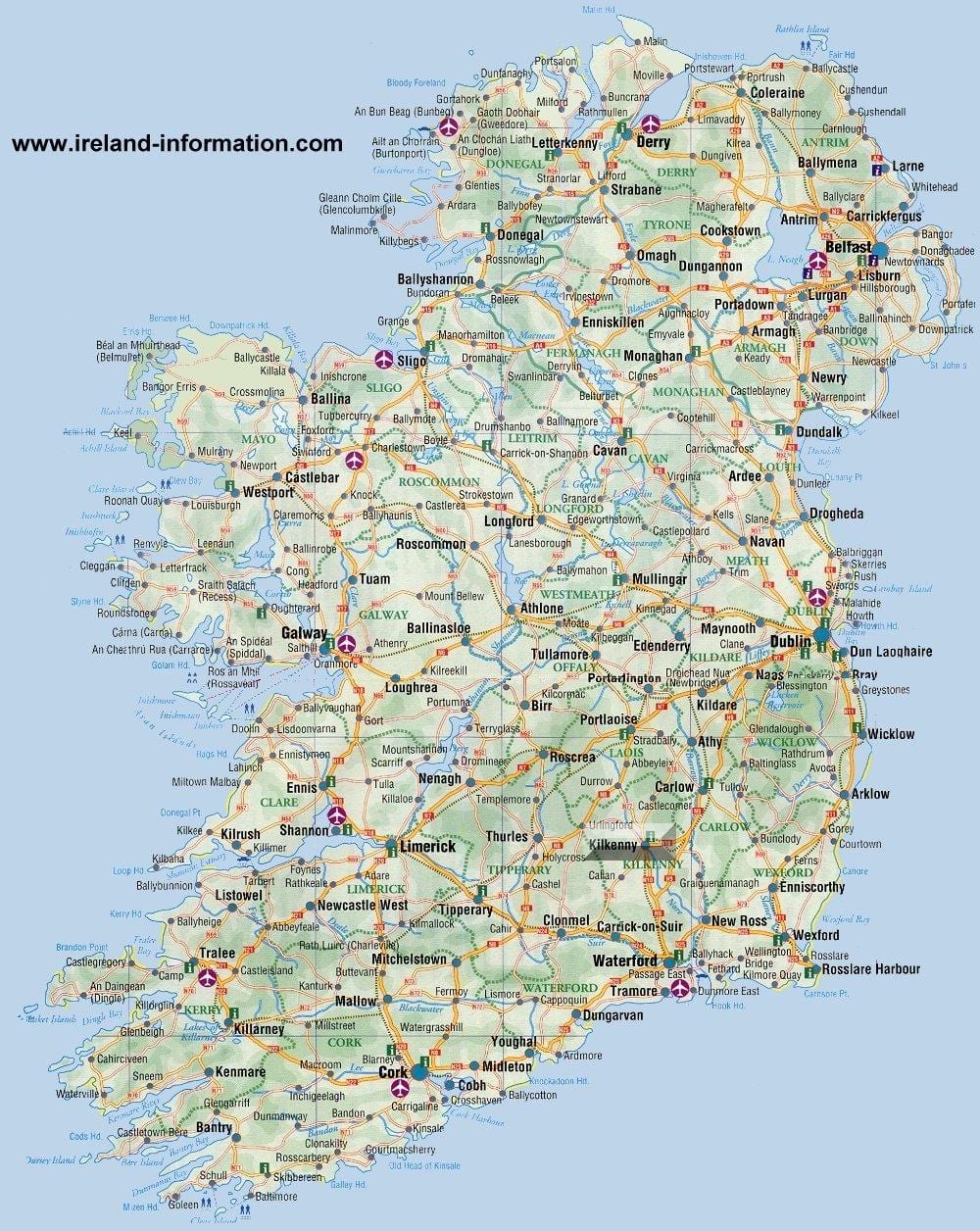 Irlandia mapa dojazdu