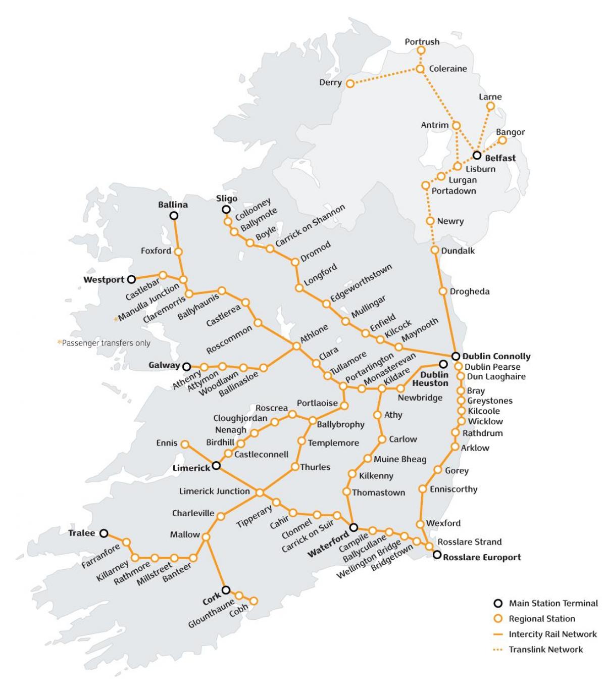 podróż pociągiem w Irlandii mapie