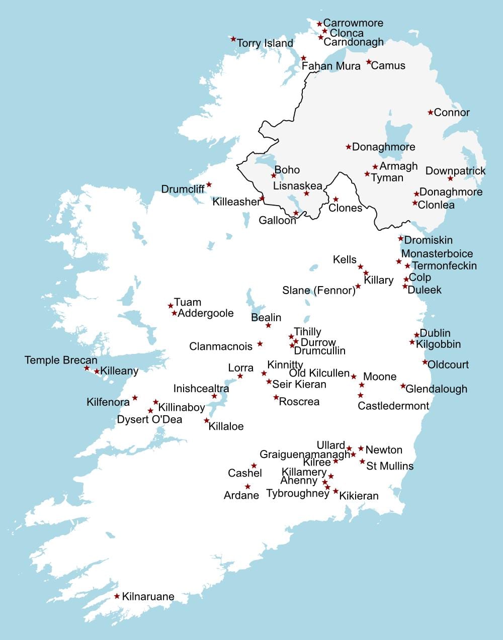 Irlandia zabytki mapa
