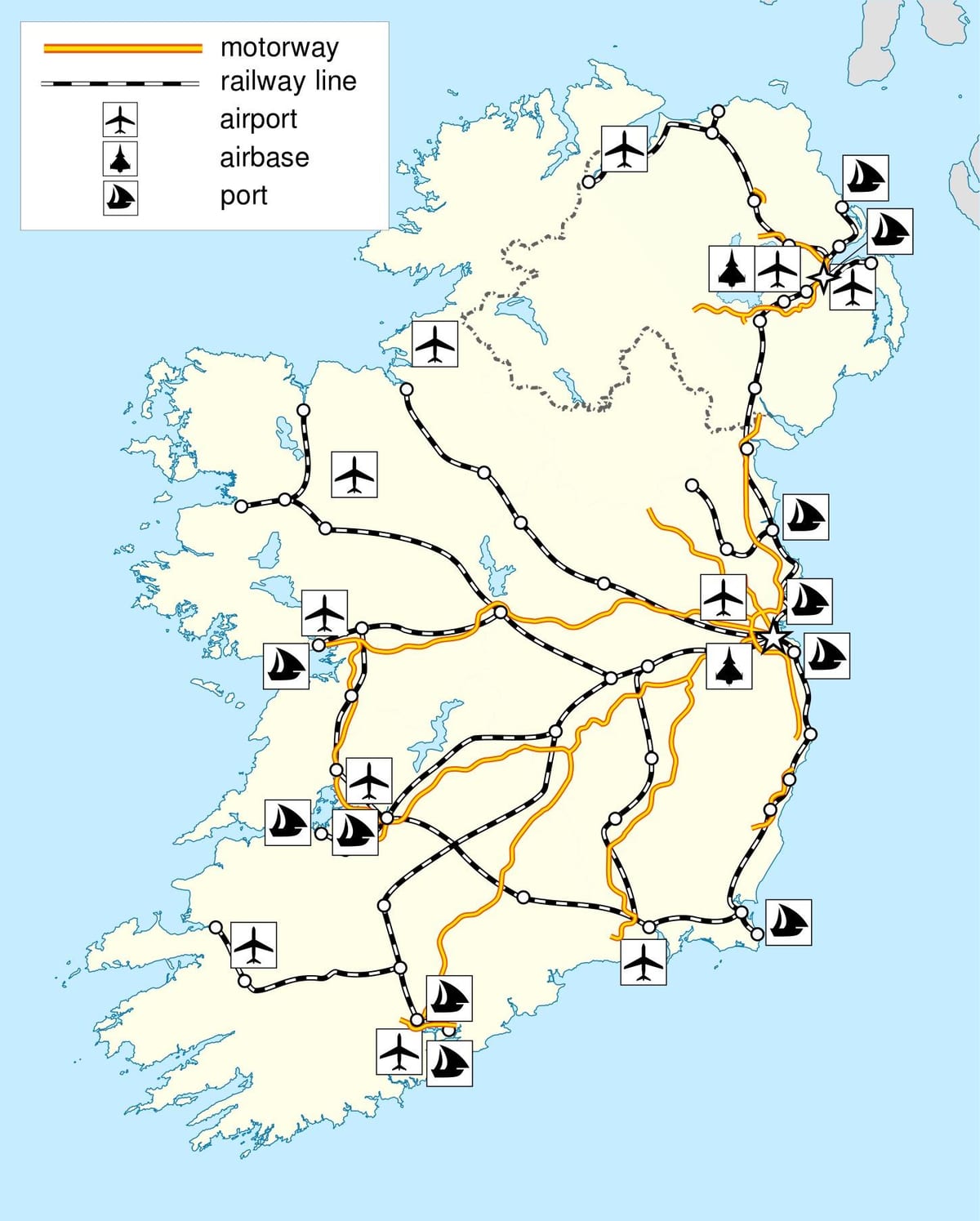 mapa Irlandii transportu