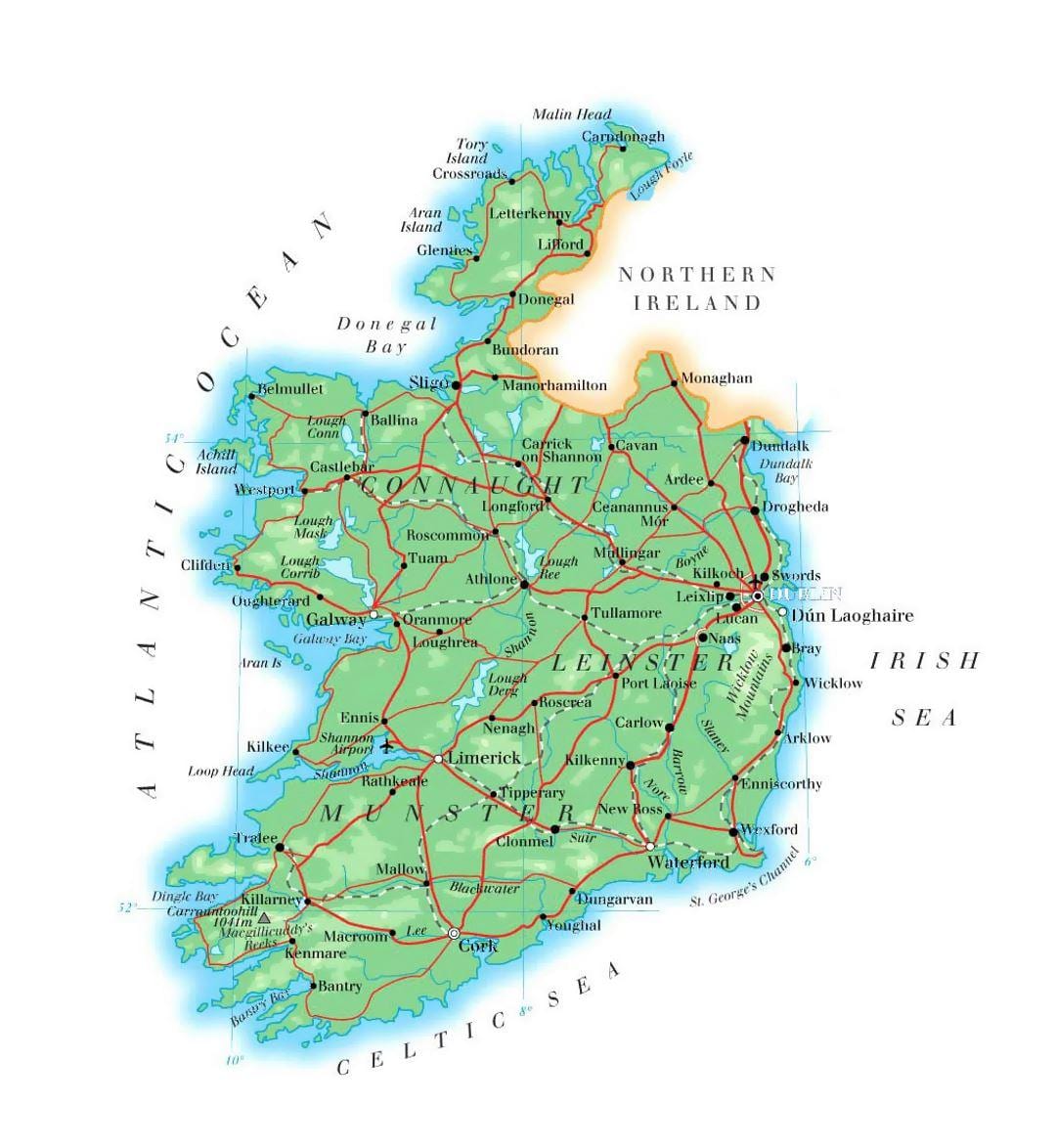 mapa Irlandii wysokości