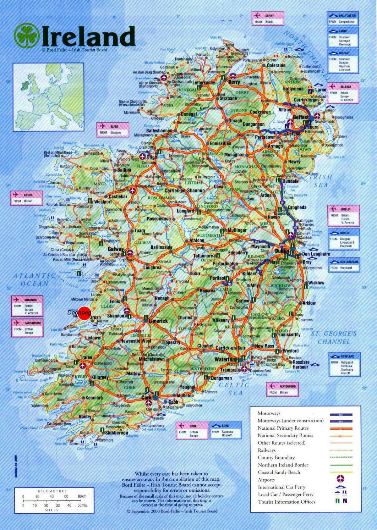 mapa Irlandii pokazując zabytki