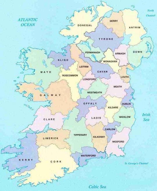 mapa Irlandii B&B