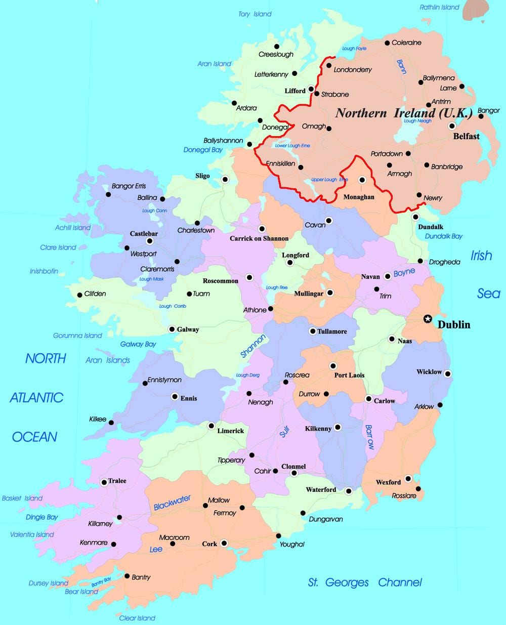 polityczna mapa Irlandii i Irlandii Północnej
