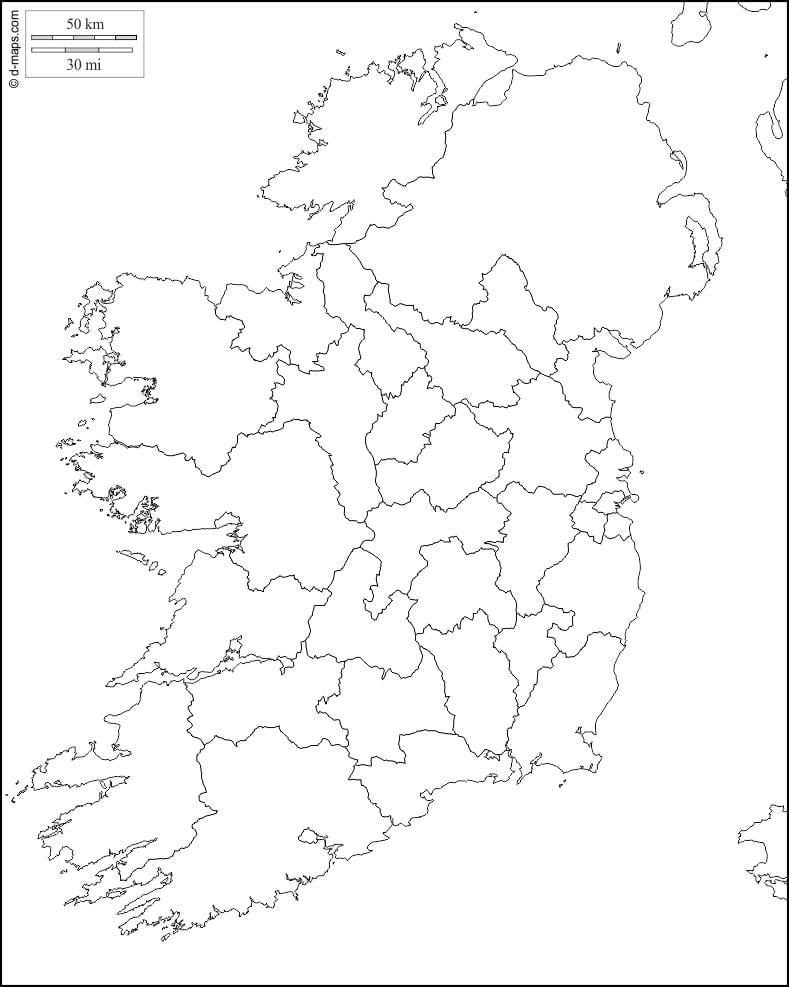 бланковой mapie Irlandii z granicami powiatu