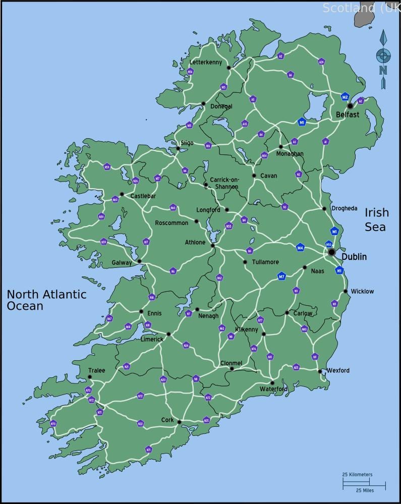 mapa rządzi mapie Irlandii odległość