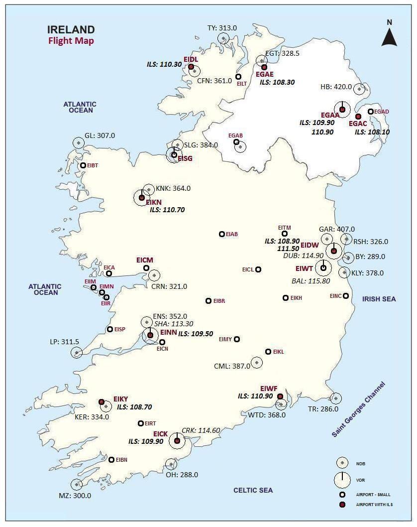 mapa Irlandii pokazuje lotnisk