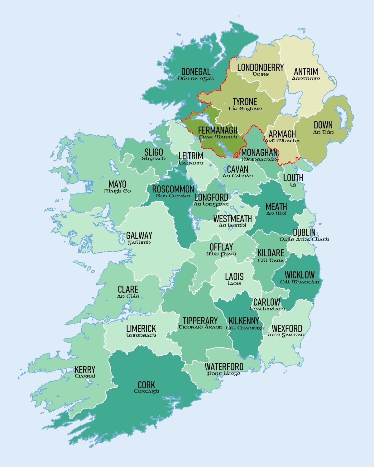 mapa hrabstw w Irlandii