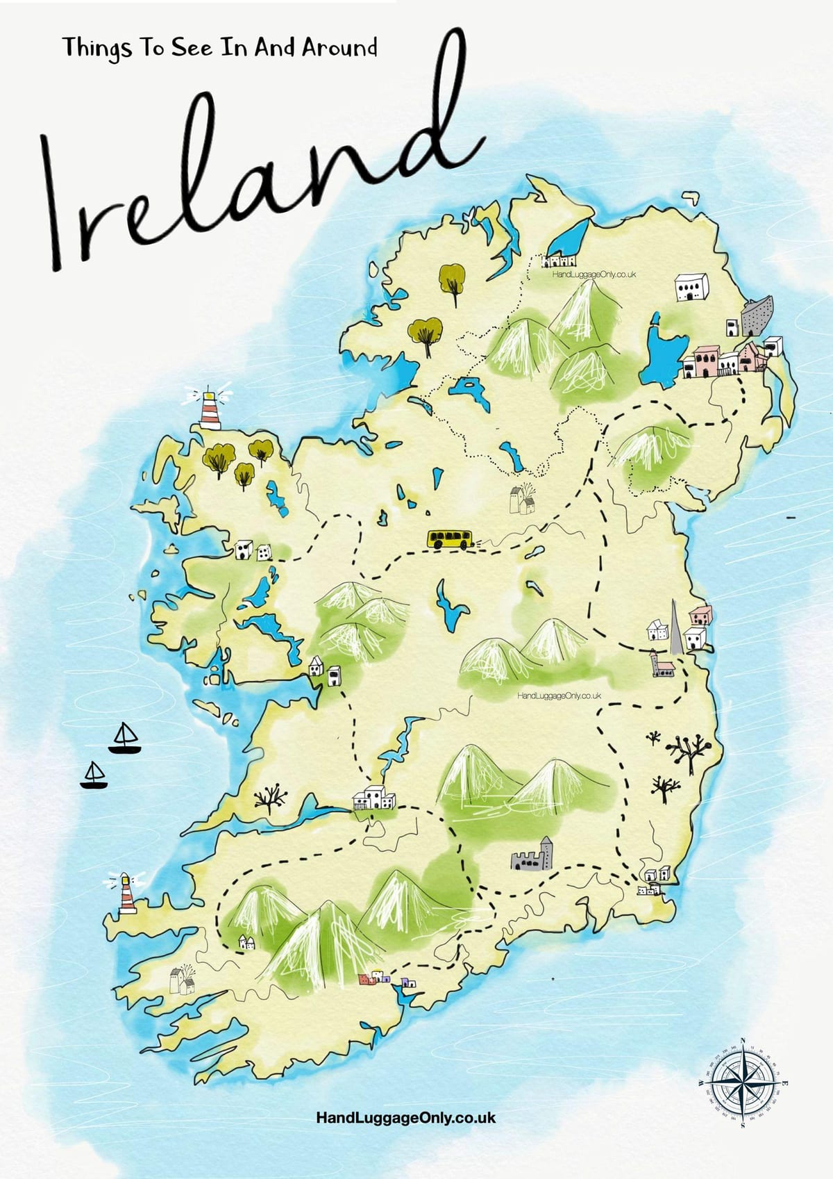 mapa miejsc do odwiedzenia w Irlandii