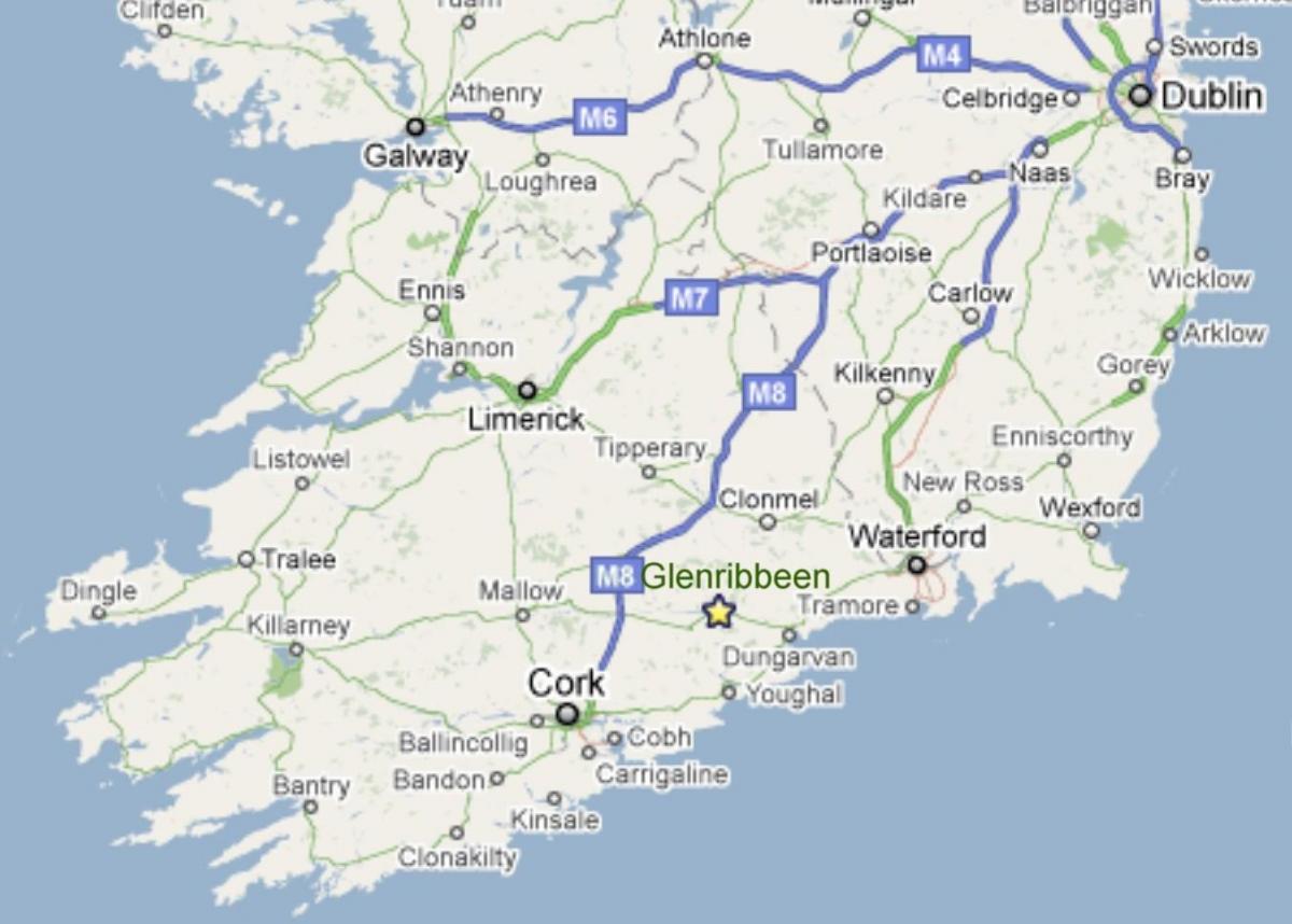 mapa Południowej Irlandii