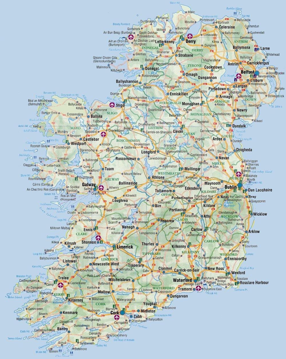 mapa wschodniego wybrzeża Irlandii