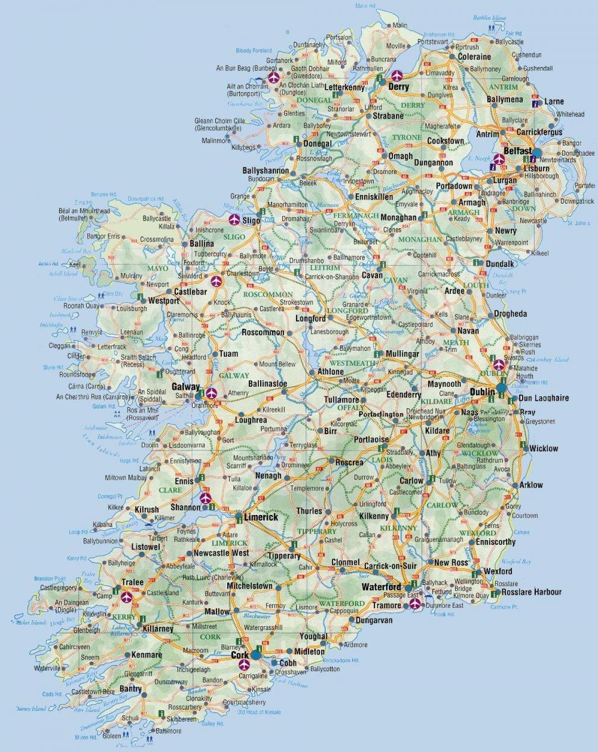 mapa wschodniego wybrzeża Irlandii