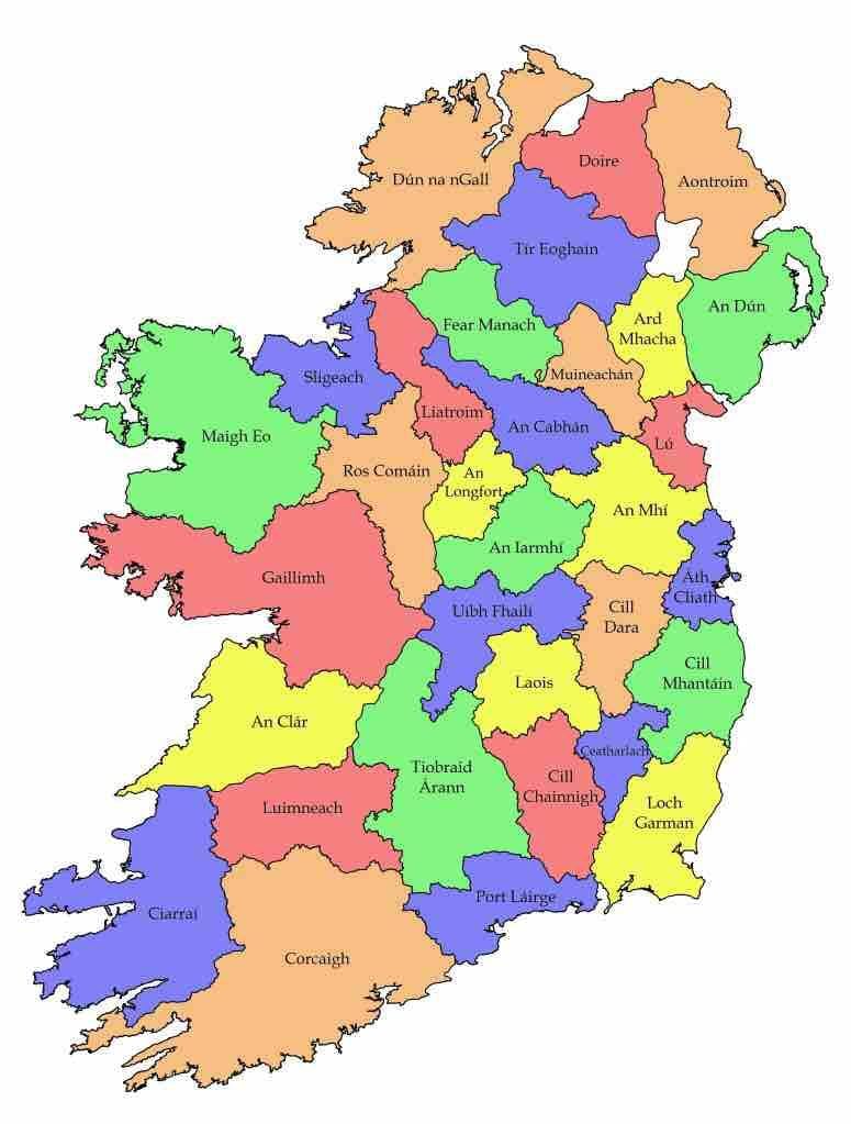 mapa Irlandii z nazwy powiatu