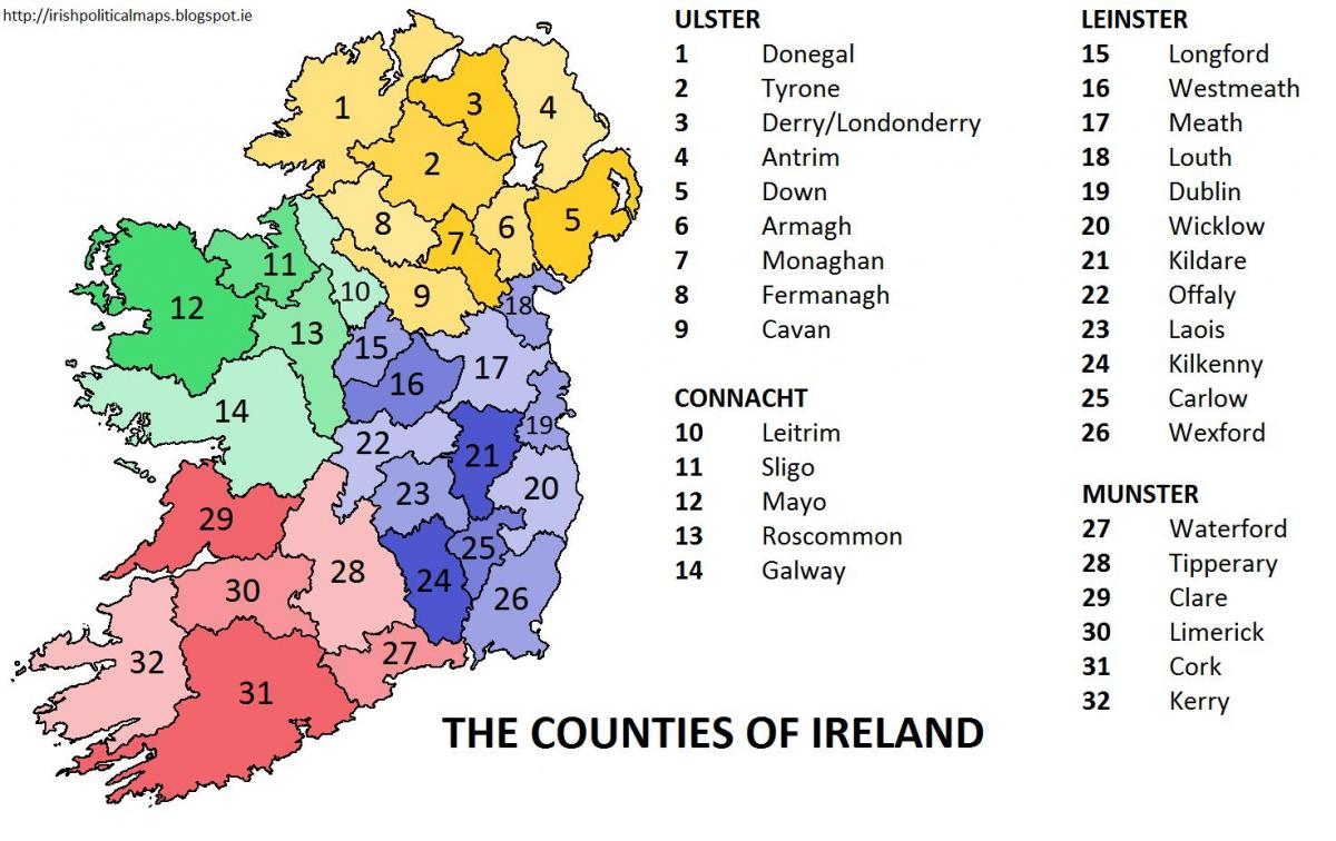 mapa pokazuje prowincji Irlandii