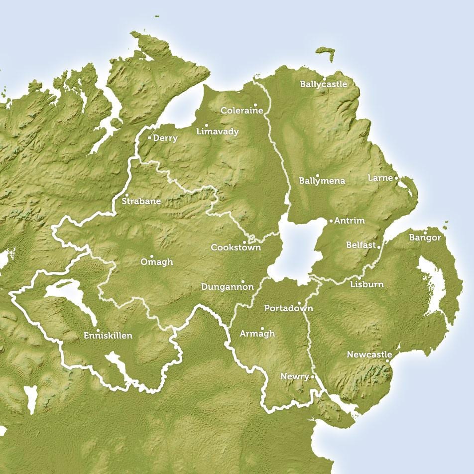 mapa rzek w Północnej Irlandii