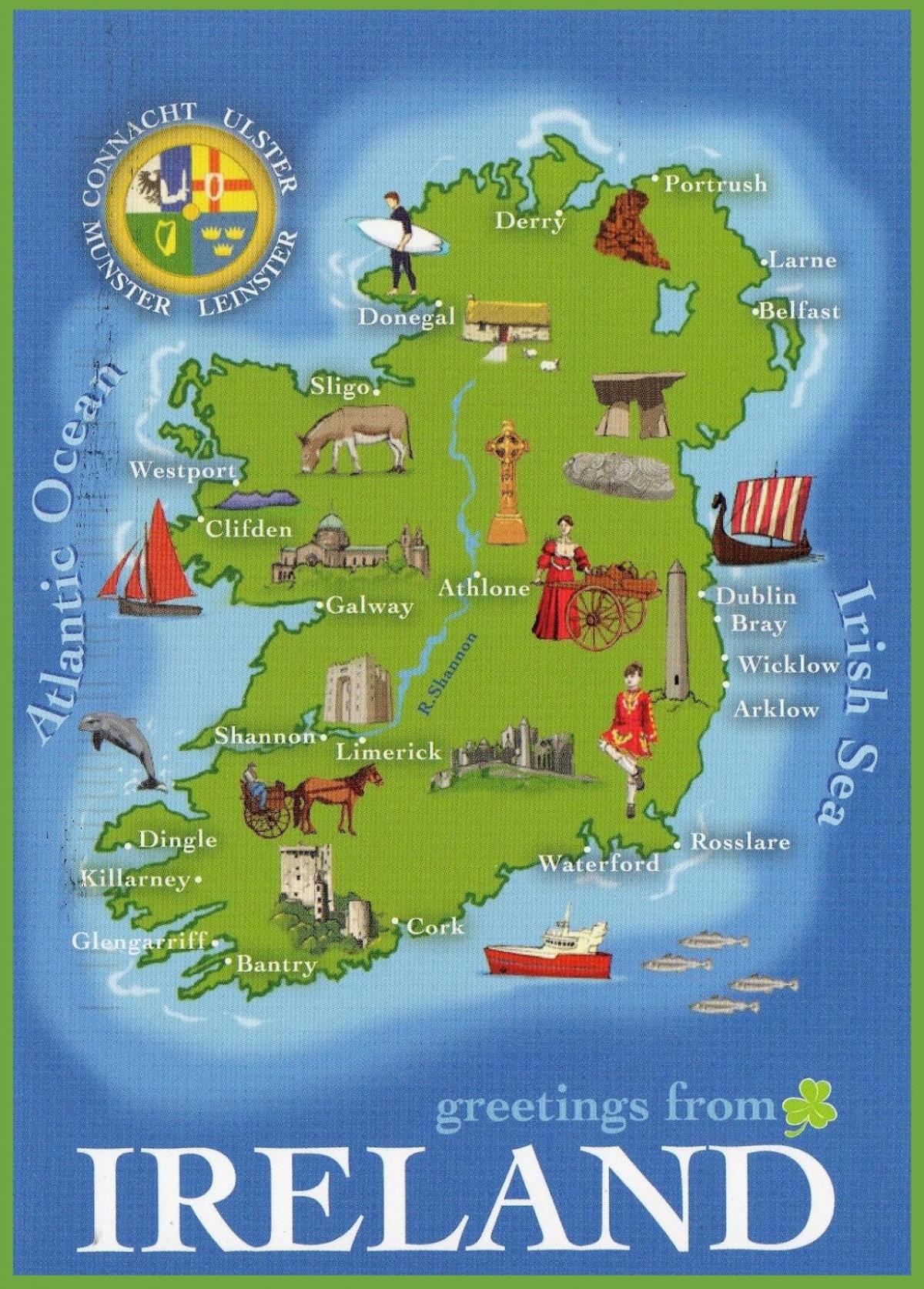 mapa popularnych atrakcji Irlandii