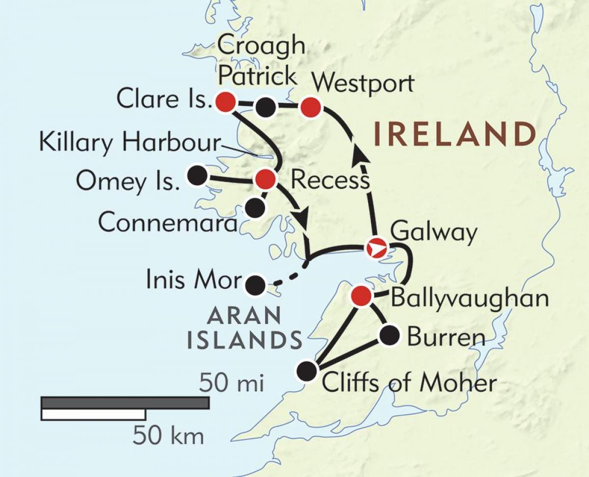 mapa zachodniego wybrzeża Irlandii 