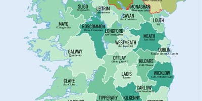 Mapa Irlandii, aby wyświetlić powiatów