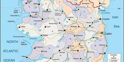 Mapa powiatu Irlandii z miastami