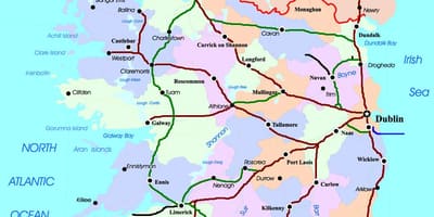 Mapa tras kolejowych w Irlandii
