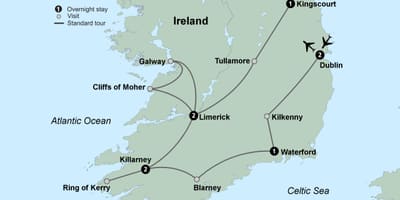 Mapa mapa turystyczna Południowej Irlandii