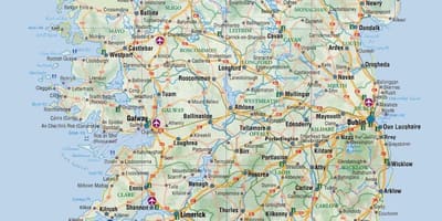 Mapa wschodniego wybrzeża Irlandii
