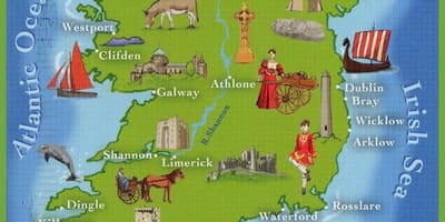 Mapa popularnych atrakcji Irlandii