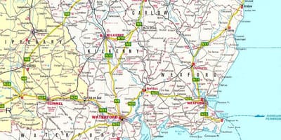 Mapa Południowo-Wschodniej Irlandii