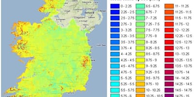 Prędkość wiatru mapie Irlandii